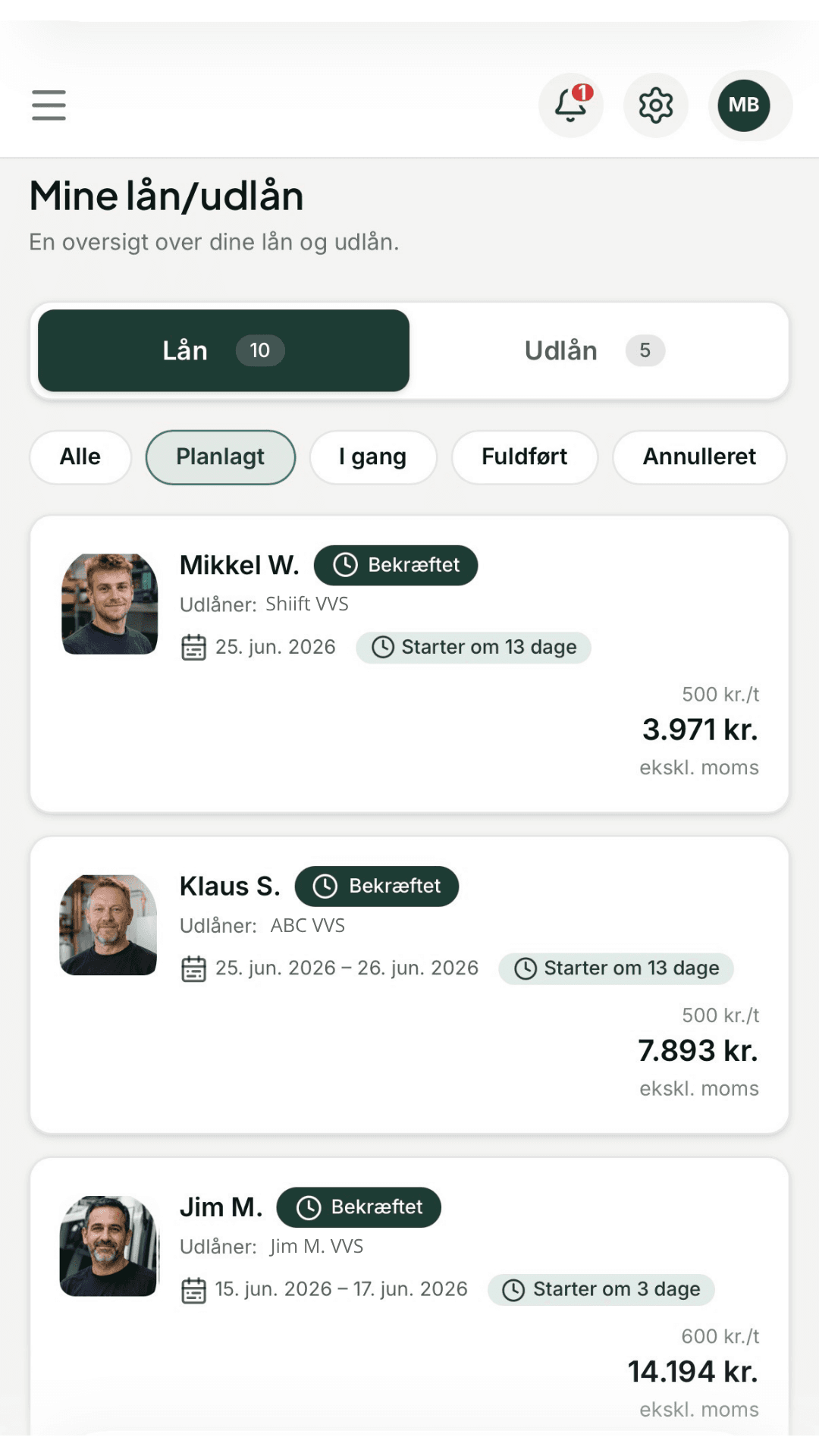 Eksempel på platformen